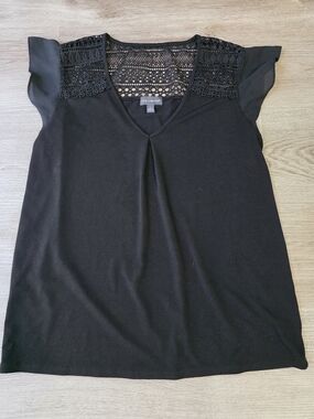 The Limited Black Lace Yoke Flutter Sleeve Top